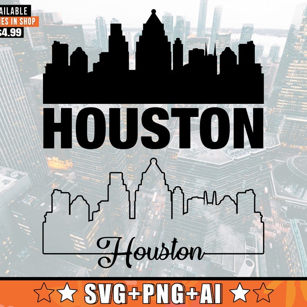 Houston Skyline SVG With Extra Outline Design | Houston Texas Skyline Silhouette Svg + Png + AI Files