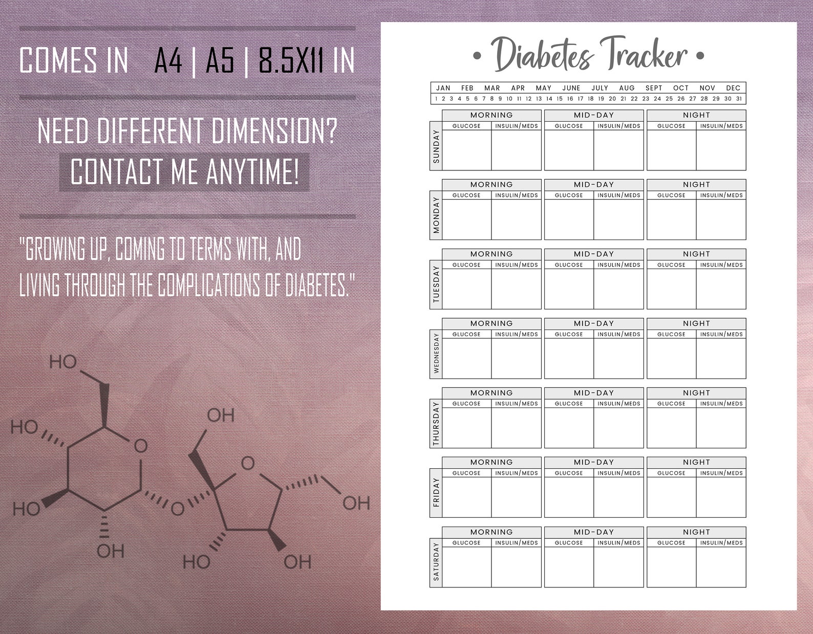 Blood Sugar Tracker Insulin Tracker Log With Glucose - Etsy