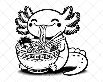 Axolotl Eating Noodles SVG, Cute Axolotl SVG For Cricut , Funny Axolotl , Mama Axolotl SVG, School Axolotl For Kids Clipart