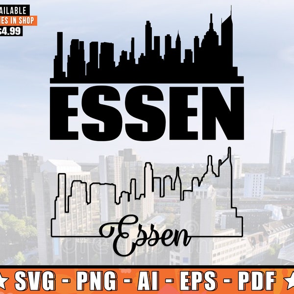 Essen Skyline SVG With Extra Outline Design | Essen Germany Horizont Silhouette Svg + Png + AI + Pdf + Eps Files