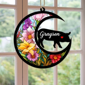 Nombre personalizado hecho a mano, decoración de granja de cerdos, atrapasueños conmemorativo de mascotas, regalo de pérdida de simpatía, amantes grabados, regalos para amantes de los animales