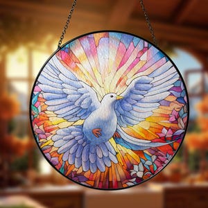 Stained Glass Dove Bird Suncatcher Bird Light Catcher Window Hangings Decoration House Gift For Mom Mother&#39;s Day Peace Dove Ornament
