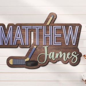 Custom Ice Hockey Kid 3D Wood Nursery Name Sign Personalized Large Wooden Stick Above Crib Decor Wall Art Baby Shower Boy Girl Birthday Gift
