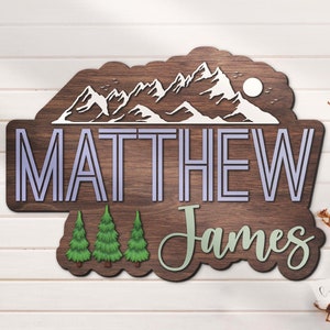 Custom Mountains Kid Wood Nursery Name Sign Personalized Large Wooden Above Crib Wall Decor Baby Shower Boy Girl Birthday Gift