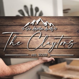 Custom Mountain Family Last Name Wood Pallet Sign Personalized Established Wedding Engagement Anniversary Our Adventure Begins Home Decor