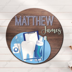 Custom Dentist Wood Nursery Name Sign Personalized Orthodontist Office Wooden Above Crib Decor Birthday Gift Dental Office Name Sign