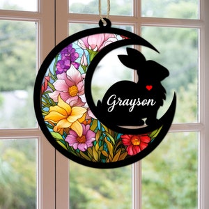 Custom Handmade Name Rabbit Decor, Pet Memorial Suncatcher, Loss Of Pet Sympathy Gift, Engraved Bunny Lovers, Animal Lover, Rabbit Ornament