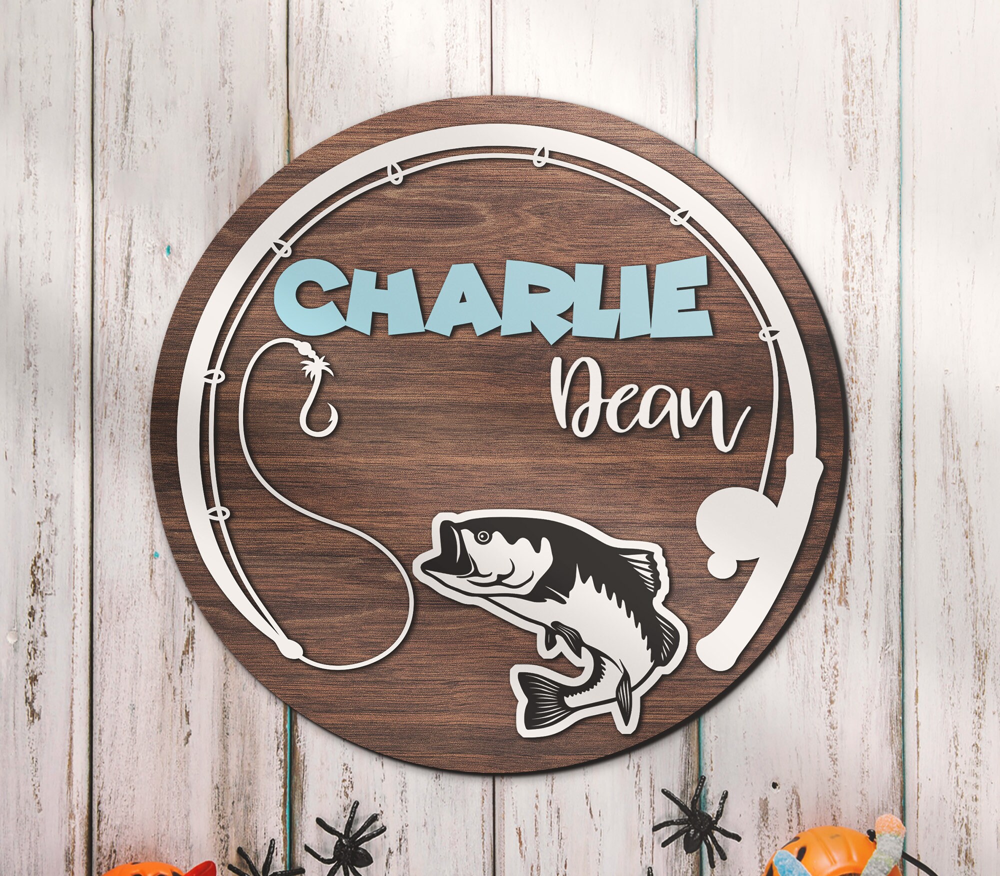 Custom Bass Fishing Fish Pole Wood Nursery Name Sign Personalized Fisher  Name Wooden Above Crib Decor Baby Shower Boy Girl Birthday Gift 