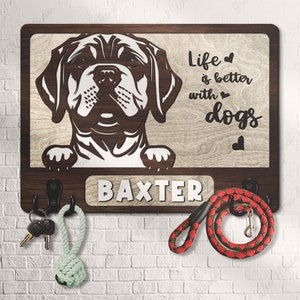 Custom Wooden Leash Holder For Wall Personalized Cane Corso Paw Print Key Holder Mudroom Leash Hanger Engagement Gift Dog Wall Decor