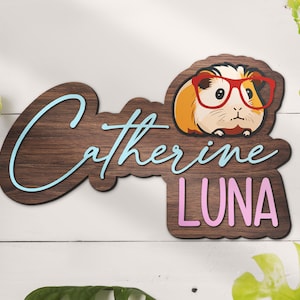 Custom Cute Guinea Pig Wooden Nursery Name Sign Personalized Wood Crib Decoration Baby Shower Birthday Boy Girl Kid Room Decor Hamster Gift