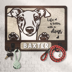 Custom Wooden Leash Holder For Wall Personalized Greyhound Paw Print Key Holder Mudroom Leash Hanger Engagement Gift Dog Wall Decor