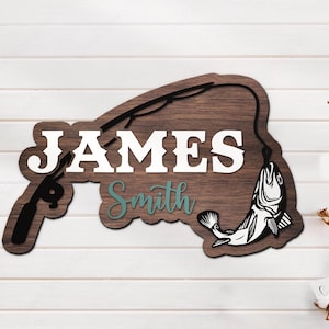 Custom Sailfish Fish Pole Wood Nursery Name Sign Personalized Fisher Name Wooden Door Sign Decor Baby Shower Boy Girl Birthday Gift