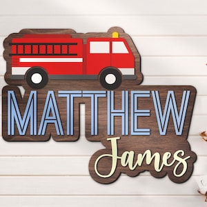 Custom Firetruck Firefighter Wooden Nursery Name Sign Personalized Fire Truck Wood Home Crib Farmhouse Baby Shower Boy Girl Kid Room Decor