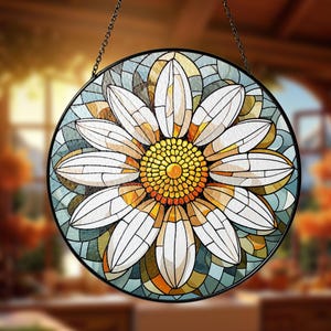 Daisy Flower Suncatcher Stained Glass Window Hanging Decor New House Decor Flower Lover, Gift For Mom Daisy Flower Ornament Daisy Windchimes