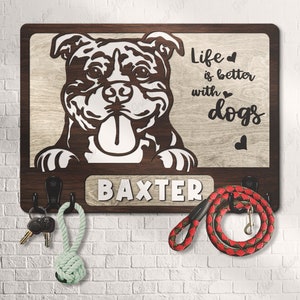 Custom Wooden Leash Holder For Wall Personalized Alaskan Malamute Paw Print Key Holder Mudroom Leash Hanger Engagement Gift Dog