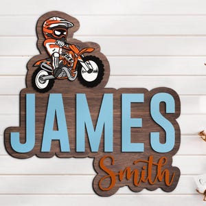 Benutzerdefinierte Dirt Bike 3D Holz Kinderzimmer Namensschild Personalisierte Motocross Sport Liebhaber Name über Krippe Dekor Baby Shower Boy Kinderzimmer Geschenk
