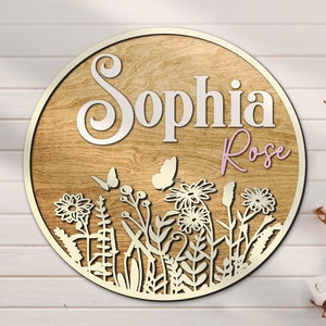 Personalized Floral Name Signs For Girls Room Girls Bedroom Door Hanging Wooden Signs Custom Baby Name With Flowers Door Hanger Baby Nursery Room