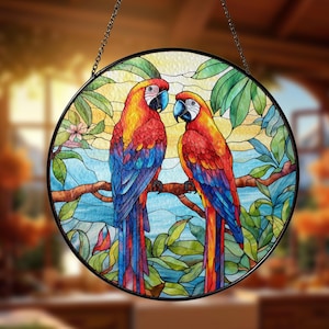 Parrot Bird Stained Glass Suncatcher Window Hanging Decor Parakeet Suncatcher Wildlife Decor Cockatoos Ornament Birthday Gift Gift For Mom