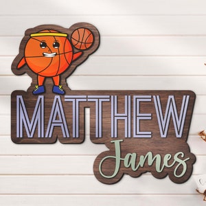 Custom Cute Basketball Sport Wood Nursery Name Sign Personalized Wooden Kid Room Crib Decor Baby Shower Boy Girl Birthday Gift