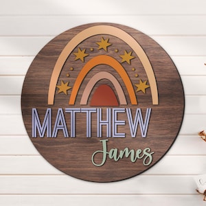 Custom Boho Rainbow 3D Wood Nursery Name Sign Personalized Large Wooden Above Crib Decor Baby Shower Boy Girl Birthday Gift