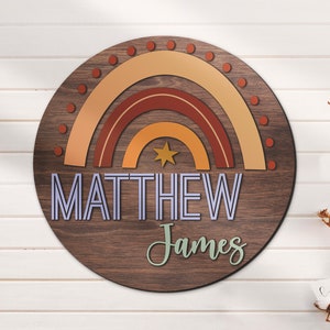 Custom Boho Rainbow 3D Wood Nursery Name Sign Personalized Large Wooden Above Crib Decor Baby Shower Boy Girl Birthday Gift