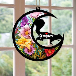 Custom Handmade Name Squirrel Decor, Pet Memorial Suncatcher Orament, Loss Of Sympathy Gift, Engraved seahorse Lovers, Housewarming Gift