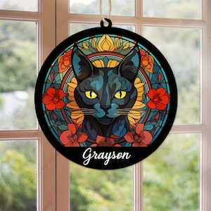 Faux Stained Glass Cat Decor Pet Memorial Suncatcher Loss Of Pet Sympathy Gift Engraved Cat Lovers Birthday Gift Wall Hanging