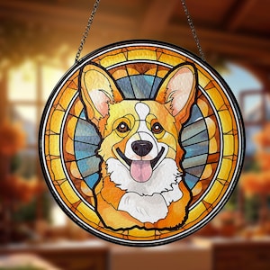 Stained Glass Corgi Dog Decor Pet Memorial Suncatcher Loss Of Pet Sympathy Gift Engraved Dog  Birthday Gift Wall Hanging Home Decoration