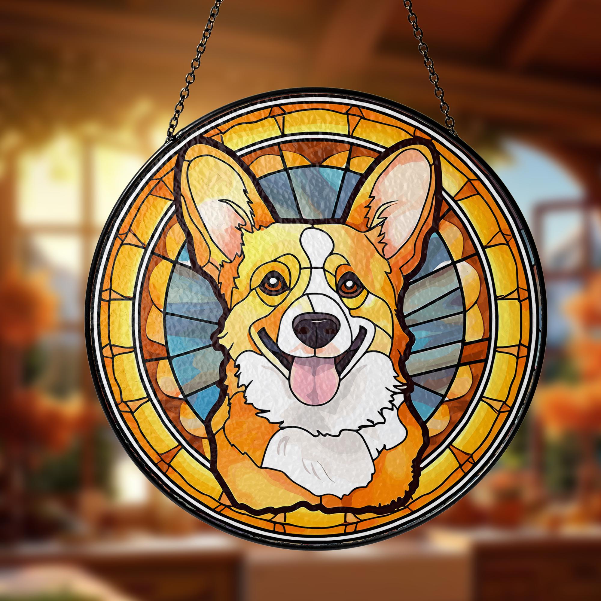 ステンドグラス コーギー犬 装飾 ペットメモリアル サンキャッチャー
