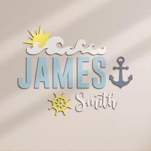 Personalized Anchor The Sea Kid Wooden Nursery Name Sign Custom Nautical Ocean Wall Decor Decoration Baby Shower Unique Girl Kid Room Gift
