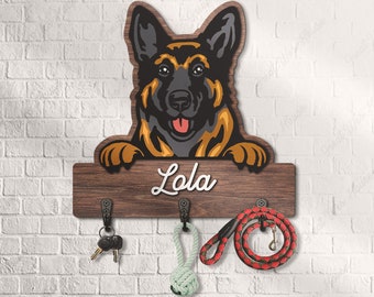 Custom Wooden Shiplap Leash Holder Personalized German Shepherd Leash Holder Dog Paw Print Key Holder Dog Mudroom Hook Engagement Gift Dog