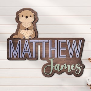 Custom Otter Animal Wood Nursery Name Sign Personalized Wooden Room Decor Baby Shower Boy Girl Birthday Gift Christmas Gift