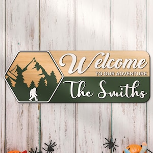 Custom Bigfoot National Park Servie Welcome Sign Wood Personalized Wooden Outdoor Enthusiast Park Ranger Wedding Anniversary Gift Home Decor