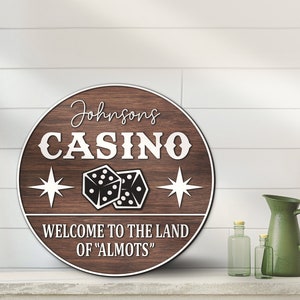 Letrero con nombre de casino personalizado, dados de póquer personalizados, cartas de juego de casino de madera grandes, decoración de pared para baby shower, regalo de cumpleaños para niño y niña