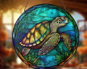 タートルフェイクステンドグラスアクリル窓吊り下げ - Etsy 日本