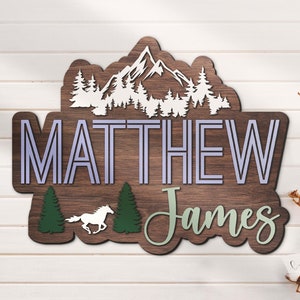 Cartello personalizzato con nome in legno per bambini, motivo: cavallo 3D, per cameretta dei bambini, decorazione da parete con animali selvatici, regalo di compleanno per bambini e bambine