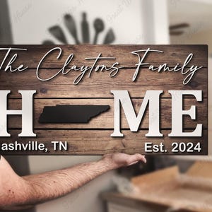 Cartello in legno personalizzato con cognome della famiglia dello stato del Tennessee, nome della mappa personalizzato, regalo di anniversario, arredamento per la casa, regalo di compleanno, Natale, famiglia