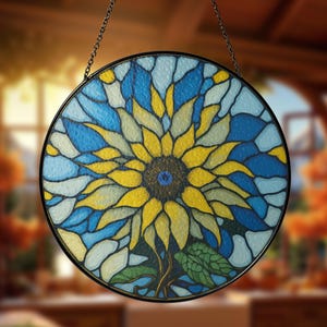Sunflower Stained Glass Decor Suncatcher Wall Decor Sympathy Gift Engraved Flower Lovers Birthday Gift, Sunflower Wall Hanging, Gift For Mom