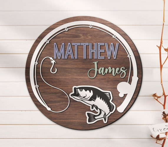 Custom Bass Fishing Fish Pole Wood Nursery Name Sign Personalized Fisher  Name Wooden Above Crib Decor Baby Shower Boy Girl Birthday Gift 