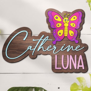 Custom Cute Butterfly Wood Nursery Name Sign Personalized Wooden Kid Room Decor Crib Wall Decor Baby Shower Boy Girl Birthday Gift