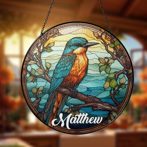 Custom Stained Glass Kingfisher Bird Suncatcher Bird Light Catcher Window Hangings Decoration House Gift For Mom Mother&#39;s Day Bird Ornament