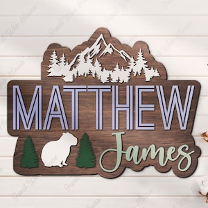 Nom personnalisé marmotte des Alpes 3D enfant des bois pépinière nom personnalisé grande faune en bois décoration murale bébé douche garçon fille cadeau d&#39;anniversaire