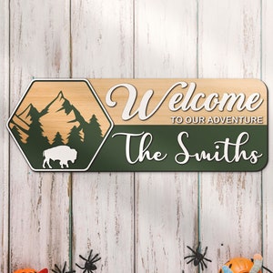 Custom Bison National Park Servie Welcome Sign Wood Personalized Buffalo Outdoor Enthusiast Park Ranger Wedding Anniversary Gift Home Decor