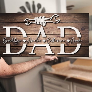 Custom Mechanic Handyman Wrench Spanner Dad Kid Name Wood Sign Personalized Wooden Father Day Papa Decor Gift Farmhoouse Home Tool Repair