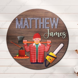 Custom Lumberjack Wood Nursery Name Sign Personalized Carpenter Wooden Above Crib Decor Birthday Gift Woodworker Service Name Sign