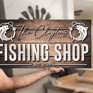 Enseigne personnalisée pour magasin de pêche, enseigne de garage personnalisée, grande décoration d&#39;intérieur en bois pour homme à tout faire, cadeau de Noël, cadeaux pour mari, fête des pères