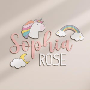 Personalized Unicon 3D Kid Wooden Nursery Name Sign Custom Rainbow Kid Name Wall Decor Decoration Baby Shower Unique Girl Kid Room Gift