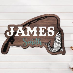 Custom Tarpon Fishing Fish Pole Wood Nursery Name Sign Personalized Fisher Name Wooden Door Sign Decor Baby Shower Boy Girl Birthday Gift