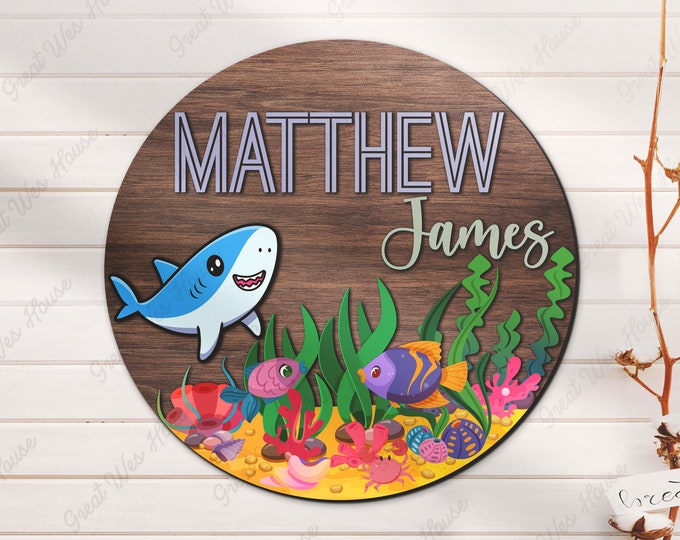 Custom Under the Sea Animal Wood Nursery Name Sign Personalized Shark ...