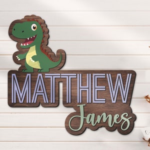 Custom T Rex Dinosaur Wooden Nursery Name Sign Personalized T-Rex Wood Home Crib Baby Shower Birthday Boy Kid Room Decor Gift Boy Name Sign